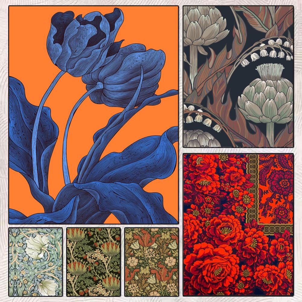 Art Craft William Morris - ポスター パーフェクトステッカー 自己粘着ウォールアート ホームオフィスダイニングスペース用にデザイン W-ウィリアム・モリス 花の葉