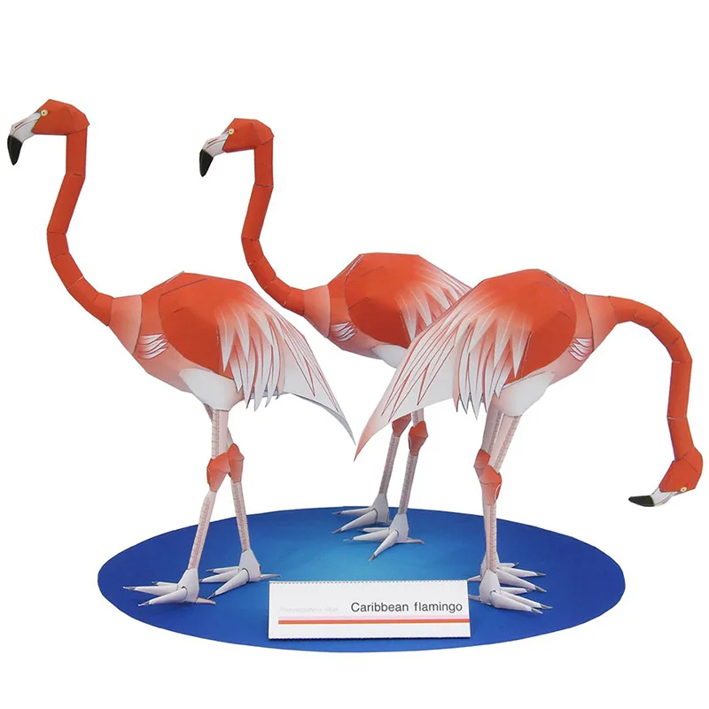 Art Craft Center - カリブ海フラミンゴのペーパークラフトペーパーモデル、3羽の鳥、折り紙アート、ミニかわいい3Dペーパー、ペーパークラフト動物、diyの子供と大人のクラフトおもちゃ、QD-110