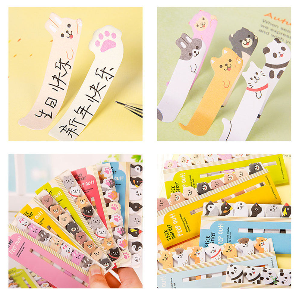 Art Craft Notebook - 2個入りのかわいい動物柄ページフラッグ、粘着式メモパッド、小型携帯用ブックマーク、書籍、書類、アートクラフト用ノート
