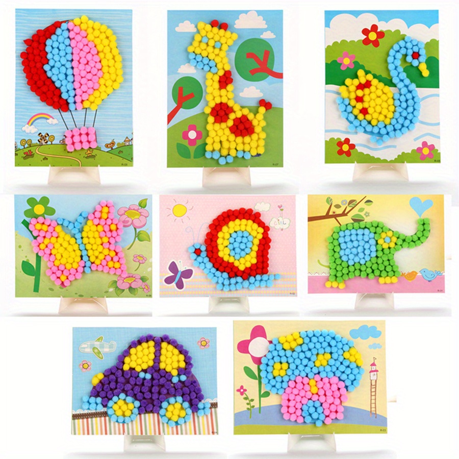 Unique Art Craft - 2 個 16 × 21 センチメートルカラフルなポンポン絵画動物輸送