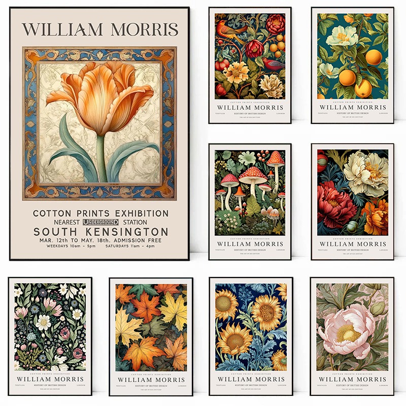 Art Craft William Morris - 1枚 ウィリアム・モリス展 ヴィンテージ植物花葉ポスター＆プリント キャンバス印刷 ウォールアート リビングルーム用