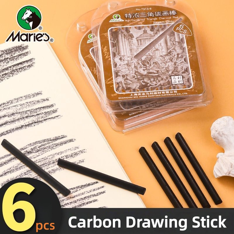 Sketching Charcoal Set - 三角形の木炭描画棒、木炭鉛筆ストリップ、木炭鉛筆セット（6本セット）、スケッチや絵画に最適