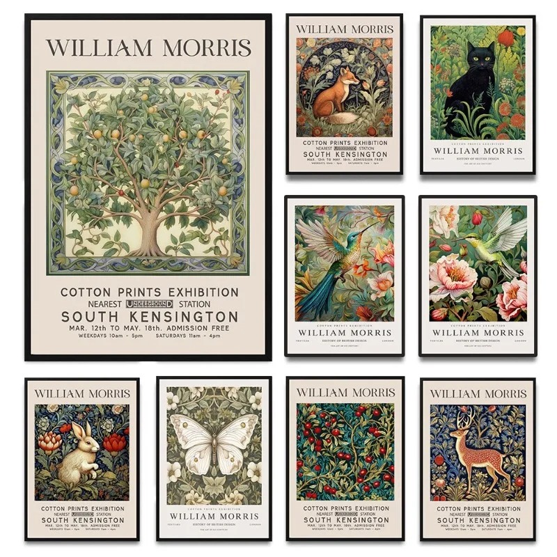 Art Craft William Morris - Williamの装飾ポスター,展示会シリーズ,ヴィンテージの葉,花,動物,キャンバスの絵画,アート,部屋,家の装飾