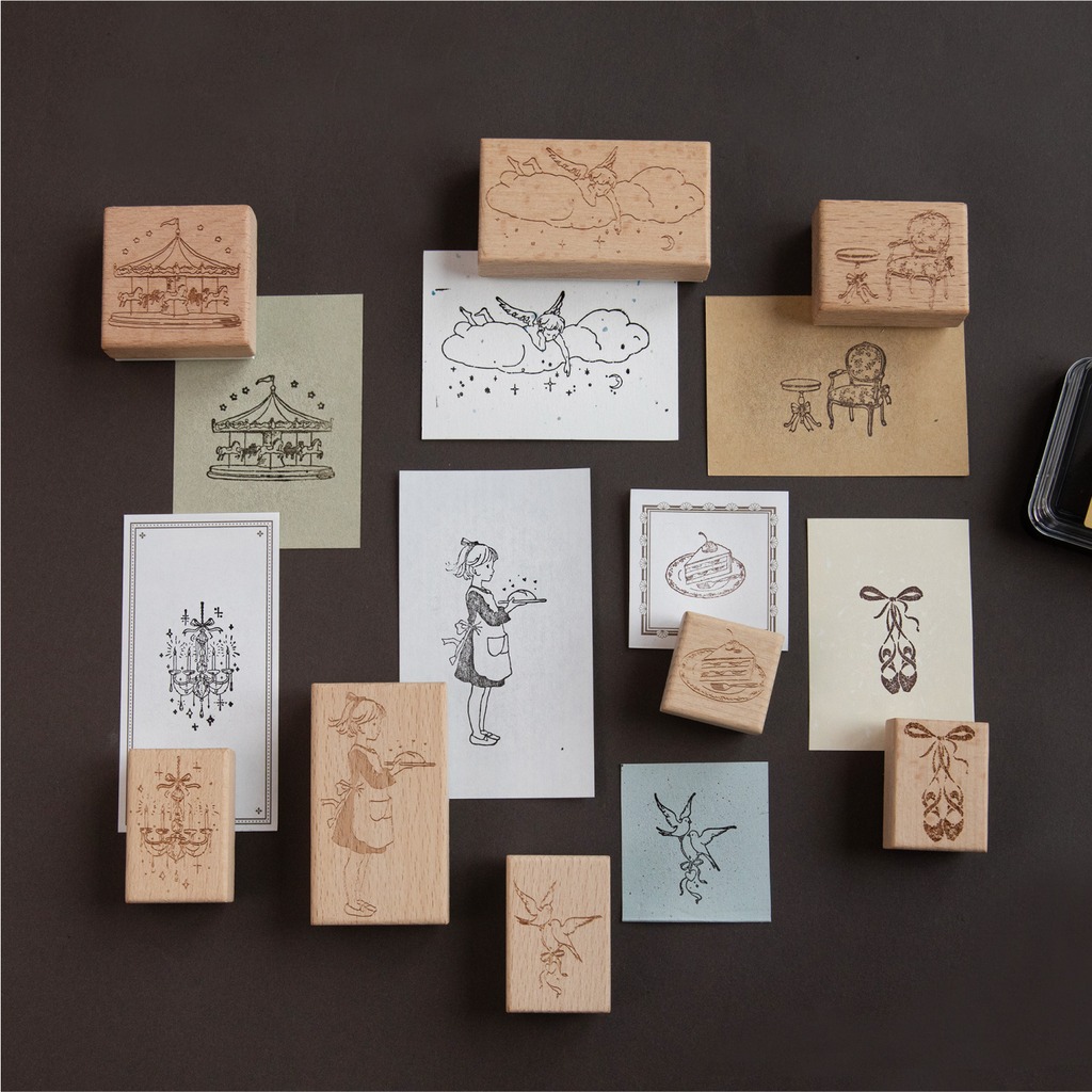Art Craft Notebook - ヴィンテージ木製漫画柄ゴムスタンプ ジャーナルスクラップブッキング DIYアートクラフト 手芸 ノートデコレーション 新学期用