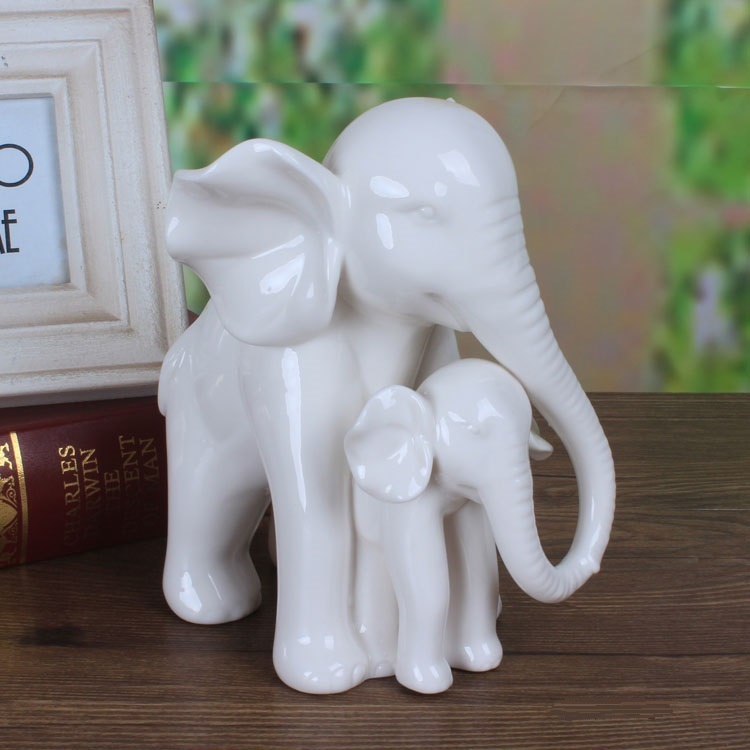 Art And Craft For Mother'S Day - タッチングホワイトヒスイ磁器象母と息子の彫刻セラミッククラフトアクセサリー母の日ギフトや家の装飾用