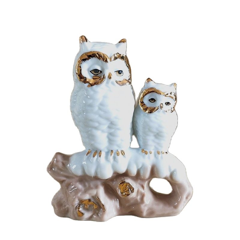 Art And Craft For Mother'S Day - 金彩磁器の母フクロウの置物、手作り陶器、子供用スノーオウルミニチュア、マスコット装飾、お母さんへのギフト、工芸品オーナメントアクセサリー