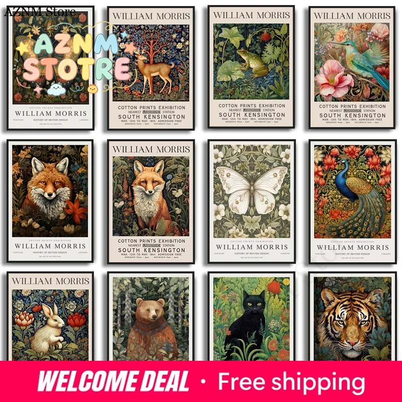 Art Craft William Morris - ウィリアム・モリス美術館展示ポスター キツネ ハチドリ フクロウ ウサギ 蝶