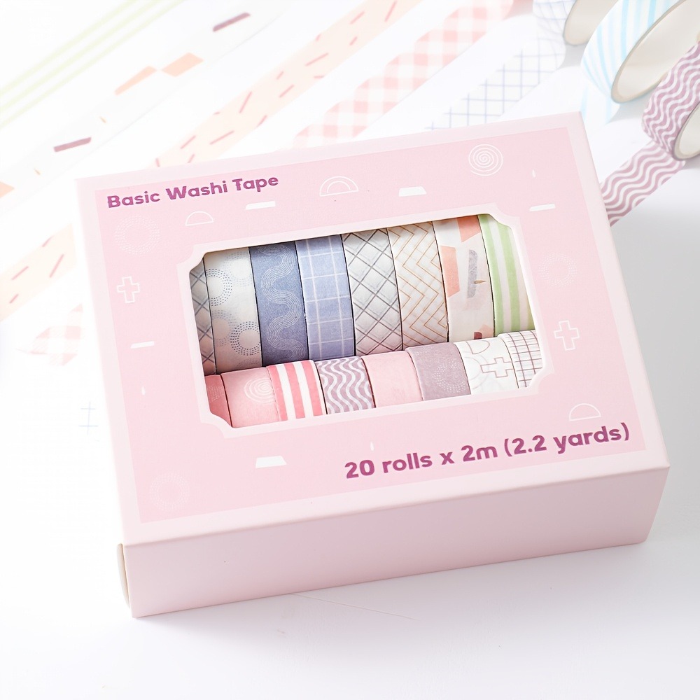 Art Craft Notebook - マカロンテープ20巻、幅0.4インチ、学用品、アートやクラフト、スクラップブック、日記、ノート、プランナー文具に適しています。