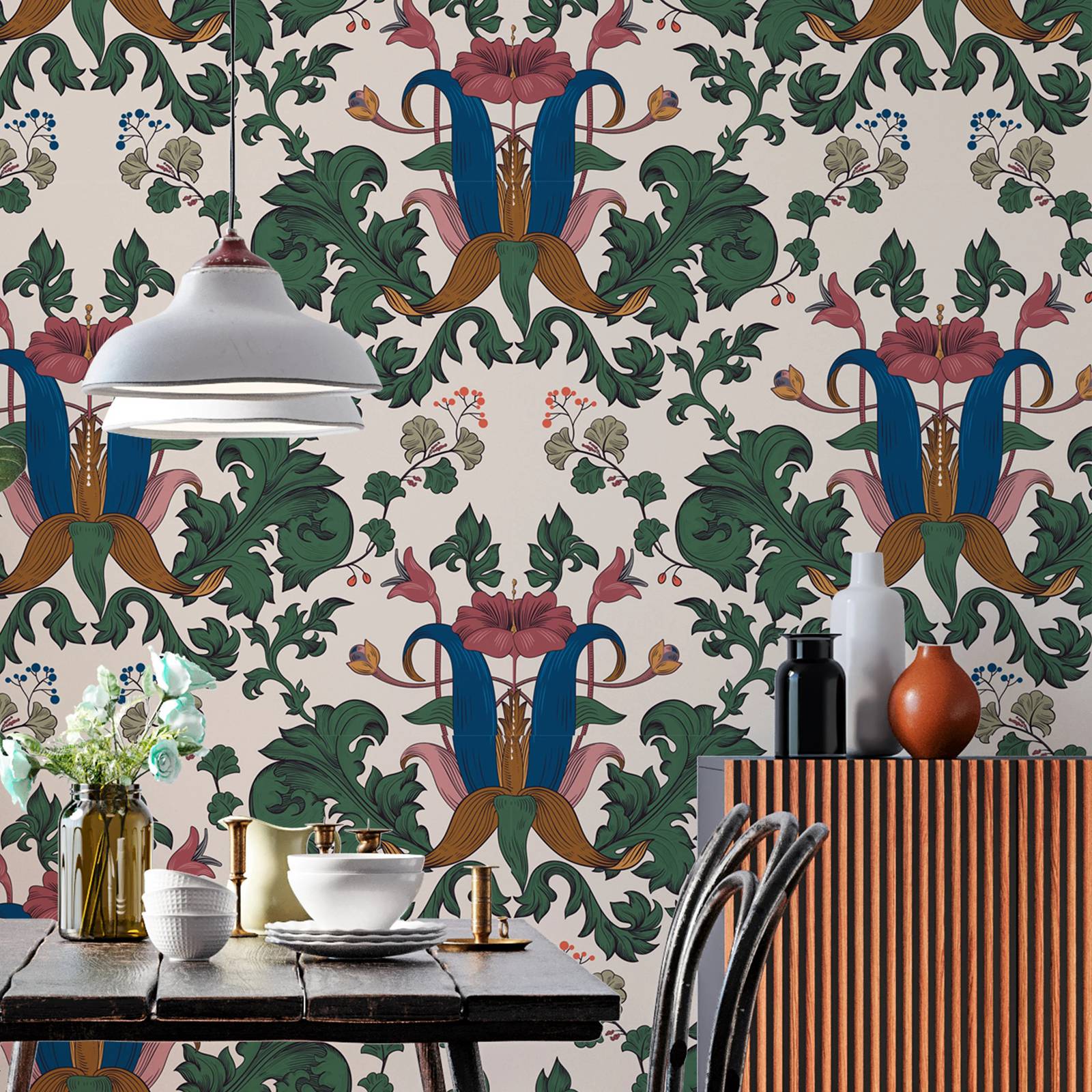 Art Craft William Morris - ウィリアム・モリス風壁紙、芸術と工芸の花柄ウォールステッカー、家の装飾用、剥がして貼るだけ、自己粘着式または伝統的なタイプ