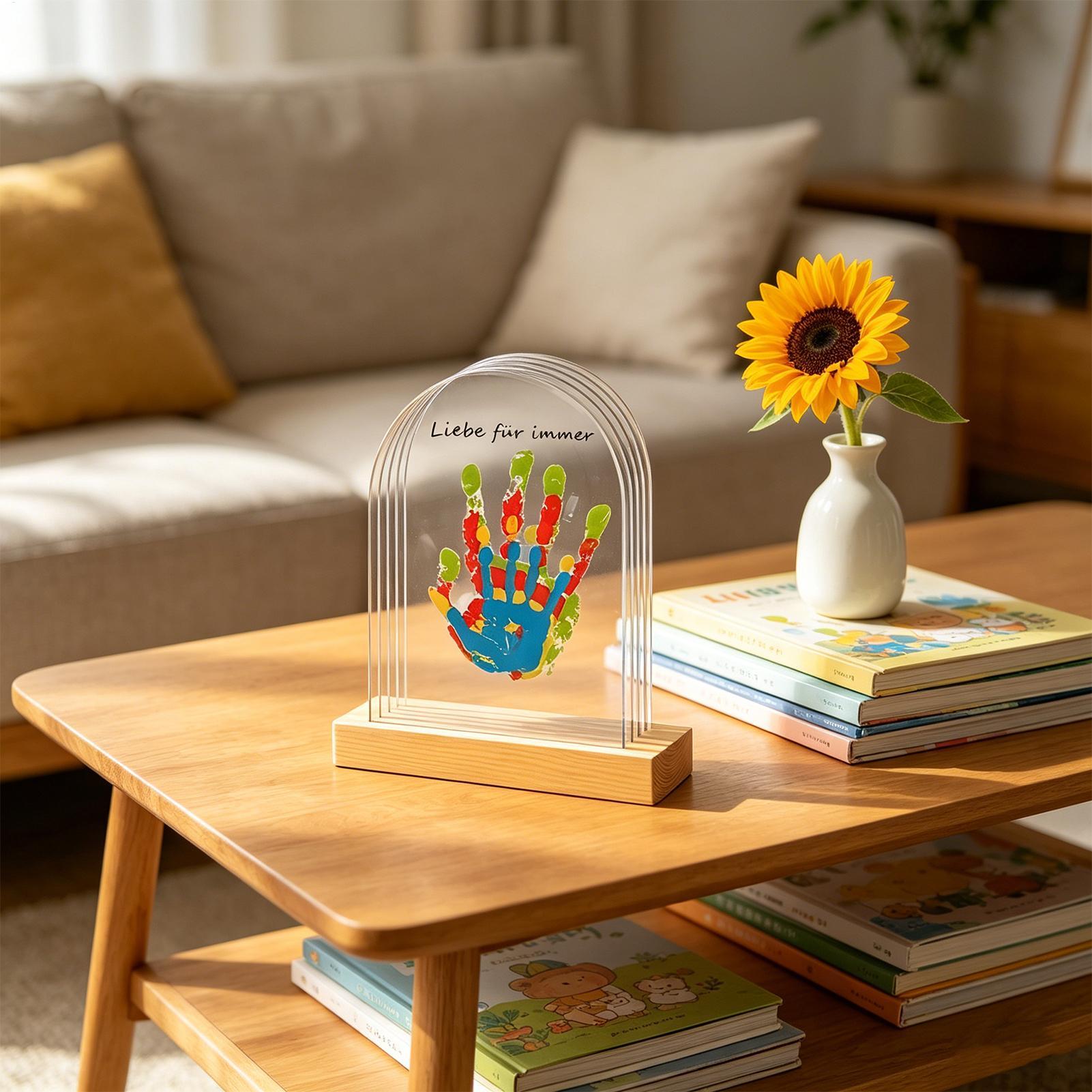 Light Art And Craft - 家族の手形キット ライト付き アートクラフト 木製フレーム付きの安定した記念品 子供用ハンドキャスティングキット 父の日