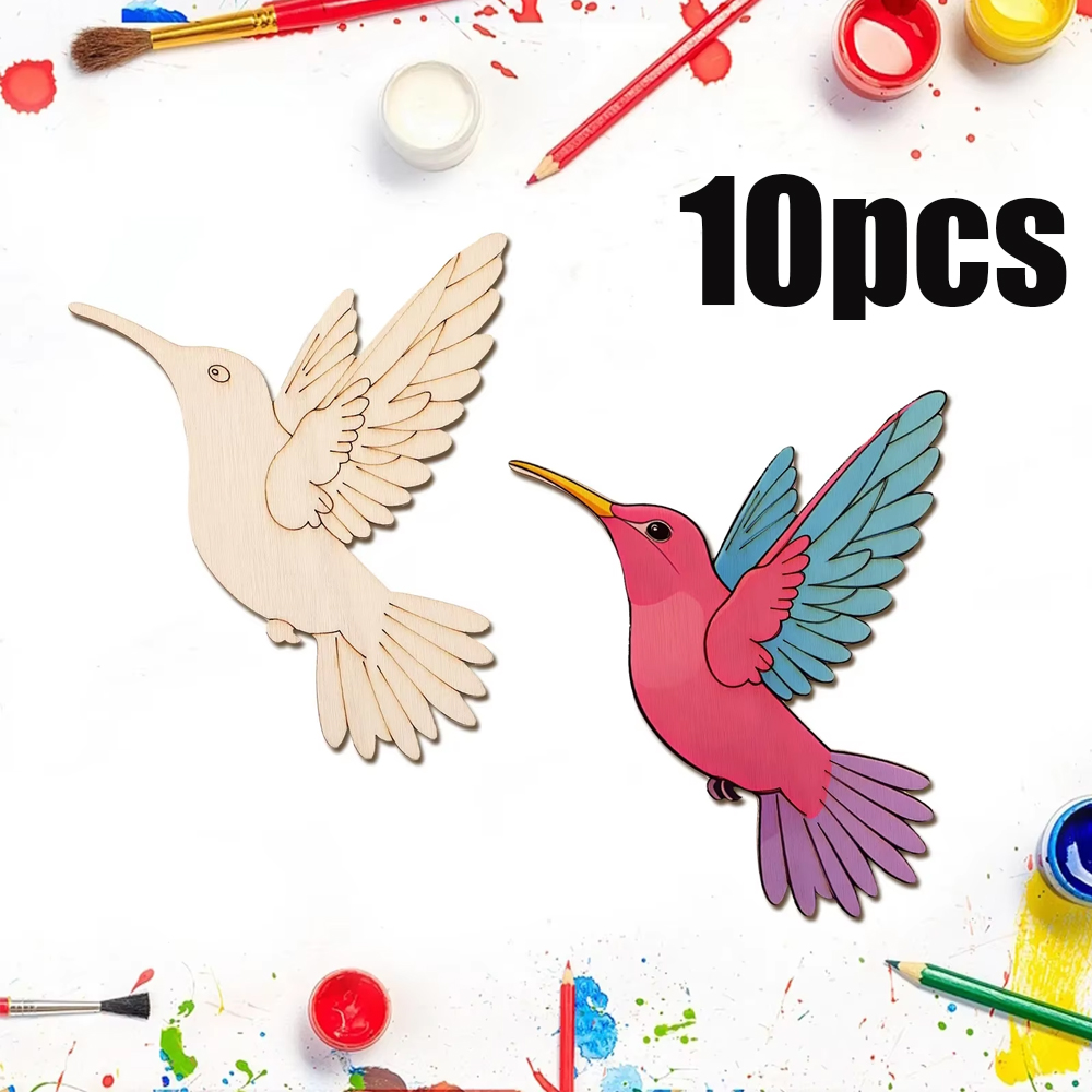 Art Craft And - 10個入り未完成木製動物鳥の切り抜き、木製吊り下げ飾り用木製クラフトセット、DIYアートクラフトペイントホームパーティーデコレーション