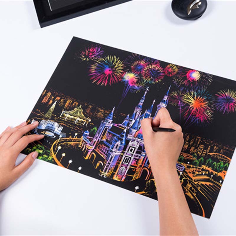 Art Craft Notebook - 子供のための創造的な魔法のスクラッチアートクラフト,世界の風景,絵画,減圧紙,DIYおもちゃ,創造的なレジャー,ノベルティ,ギフト