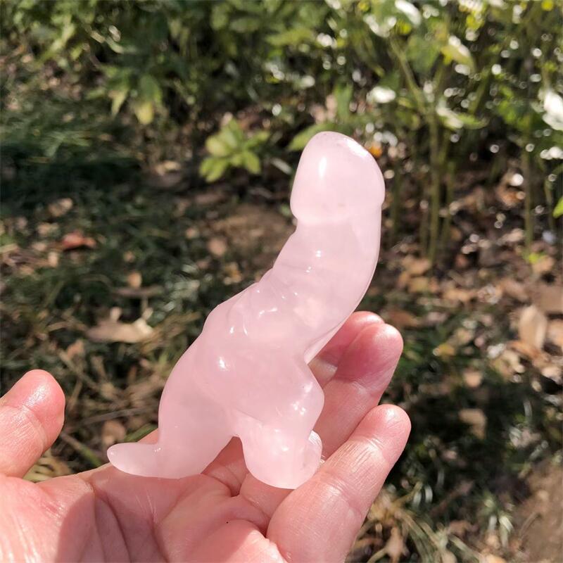 Unique Art Craft - 1個入り 天然ローズクォーツ 漫画風ペニス恐竜彫刻 ヒーリングクリスタル レイキ置物 -