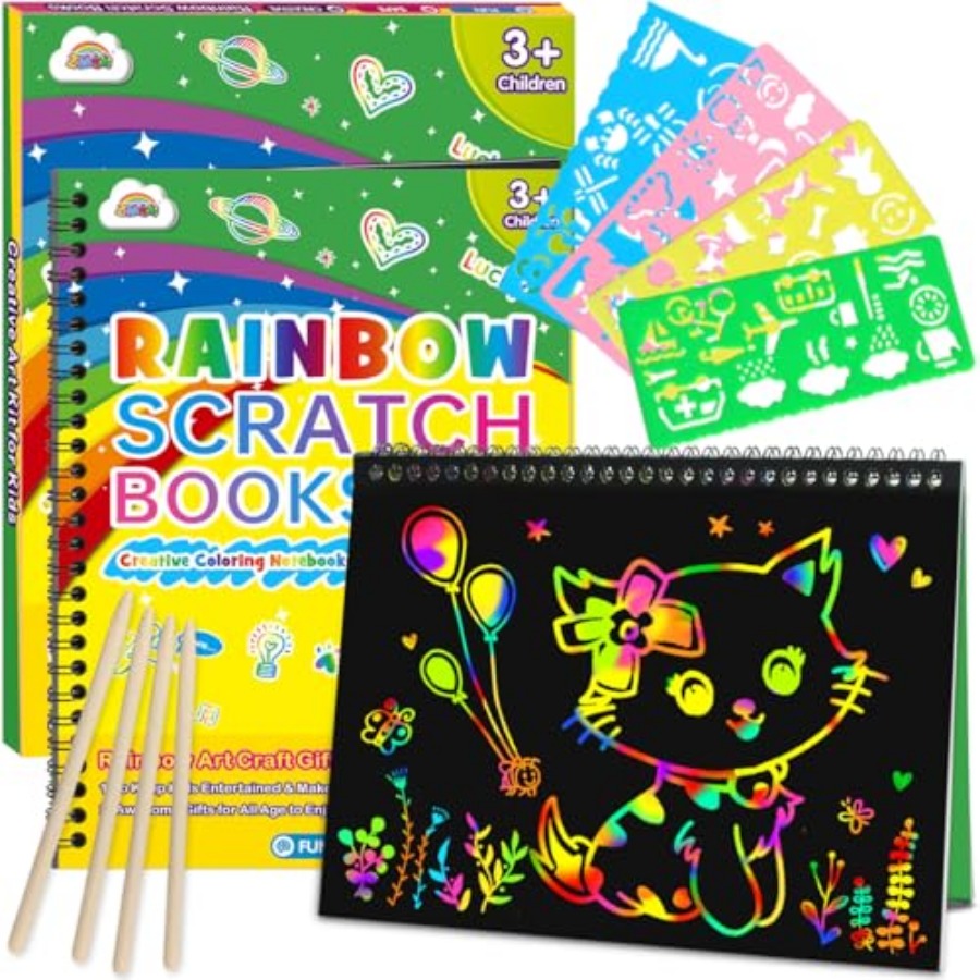 Art Craft Notebook - 2パック レインボー スクラッチペーパー ノートブック：4～8歳向けアートクラフト