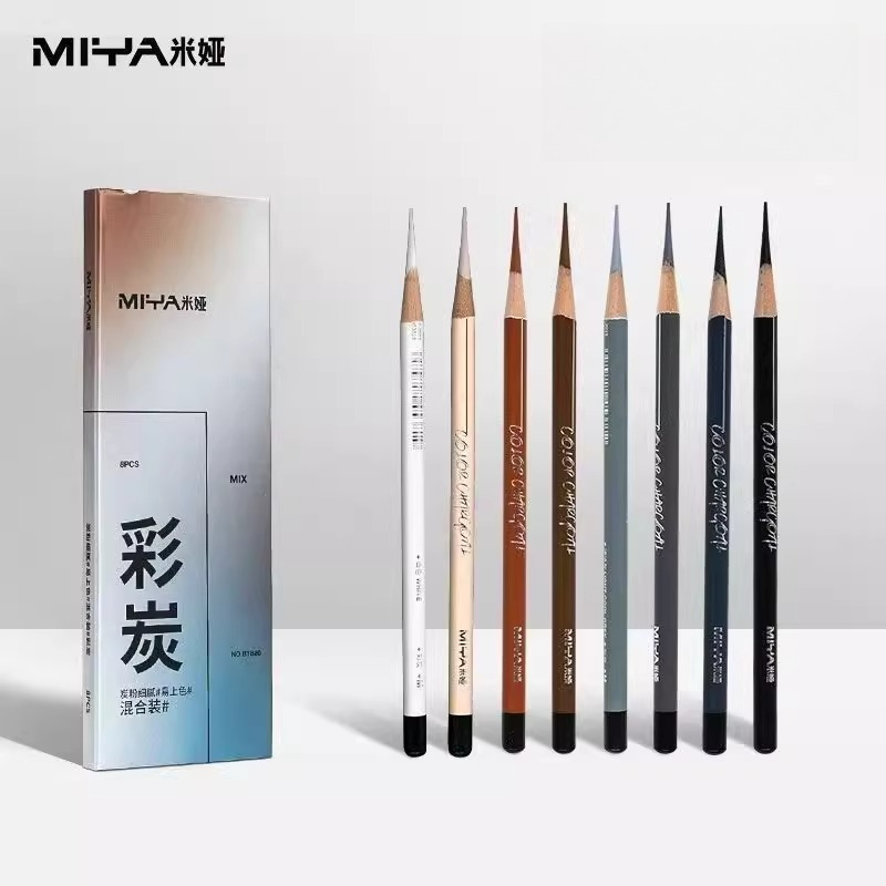 MIYA カラフルな木炭鉛筆 8 混合色セット 4 ミリメー - Sketching Charcoal Set のレビューと価格
