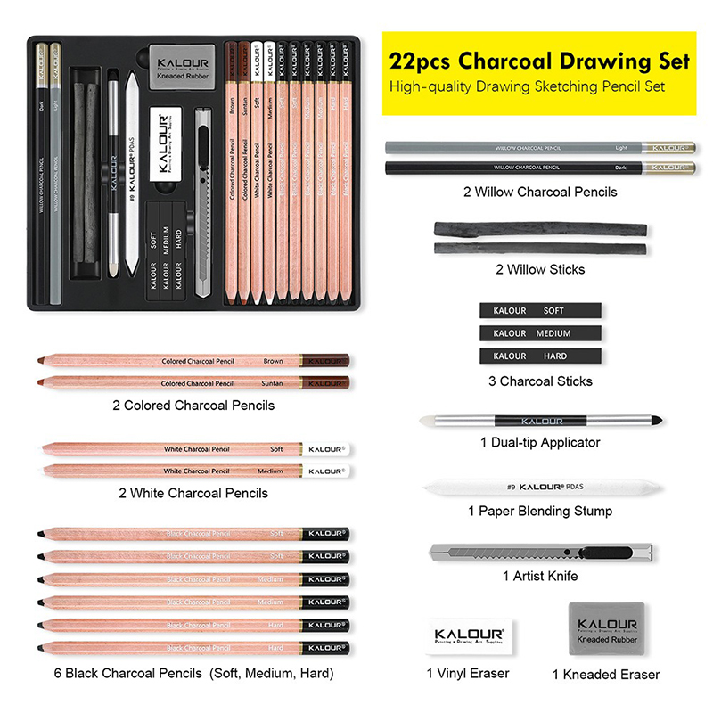 Kalour PDAS 木炭スケッチアートセット木製ロッド非 - Sketching Charcoal Set のレビューと価格