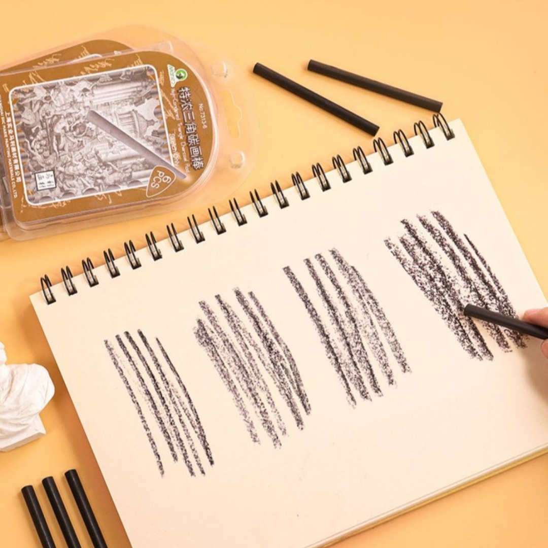 三角形の木炭描画棒、木炭鉛筆ストリップ、木炭鉛筆セット（6本 - Sketching Charcoal Set のレビューと価格