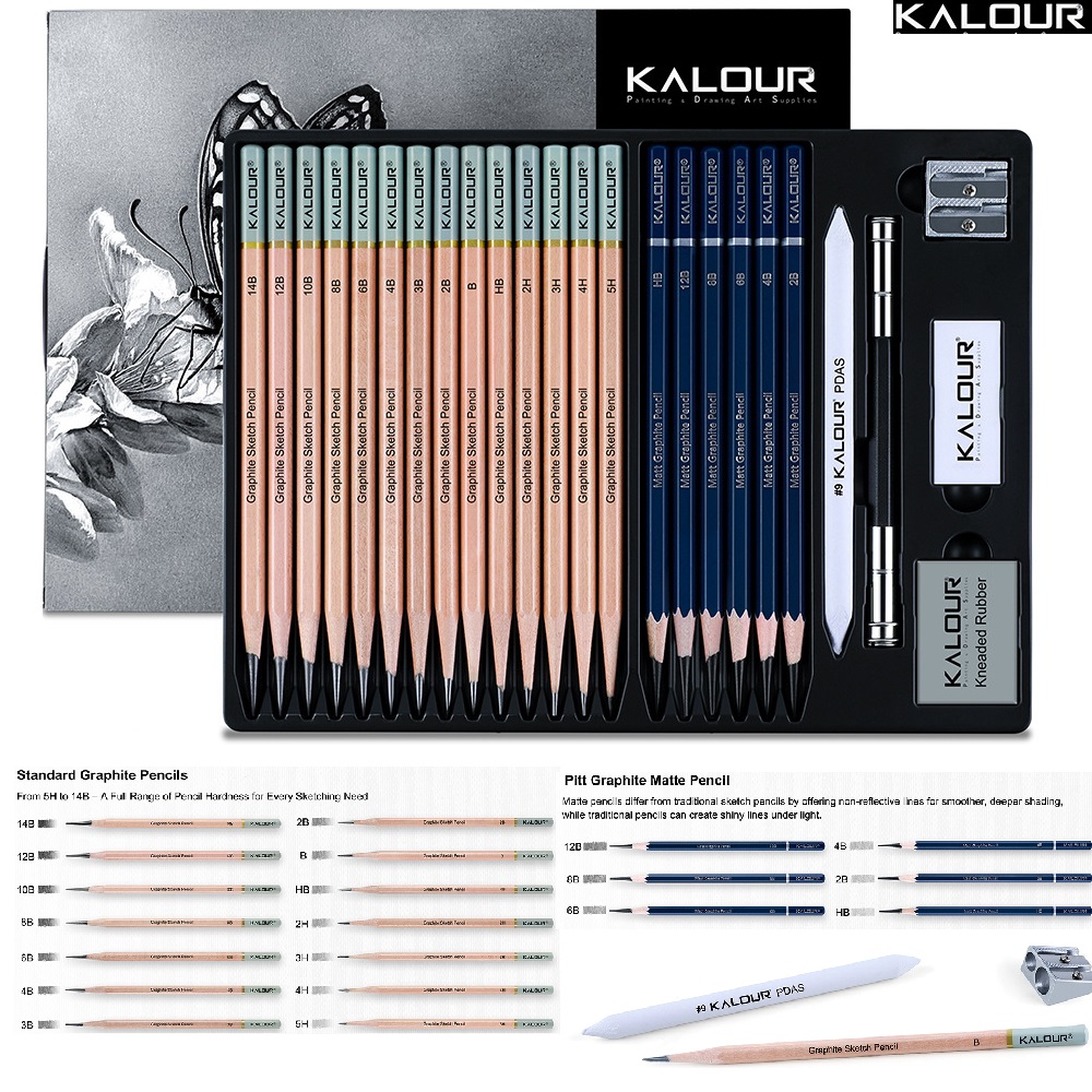 KALOUR 25/22本入りスケッチ鉛筆炭ツールセットプロ - Sketching Charcoal Set のレビューと価格