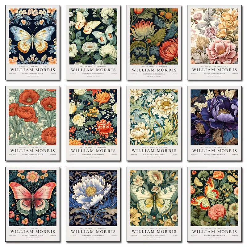 ニュートラルウィリアムモリス蝶植物アートレトロアートワークポ - Art Craft William Morris のレビューと価格