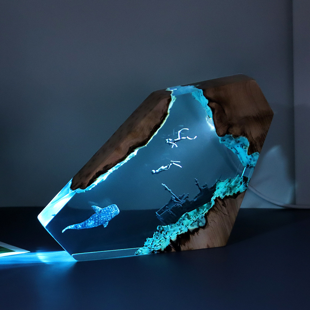 エポキシ樹脂製の発光卓上ランプ,常夜灯,アートクラフト,クリ - Light Art And Craft のレビューと価格