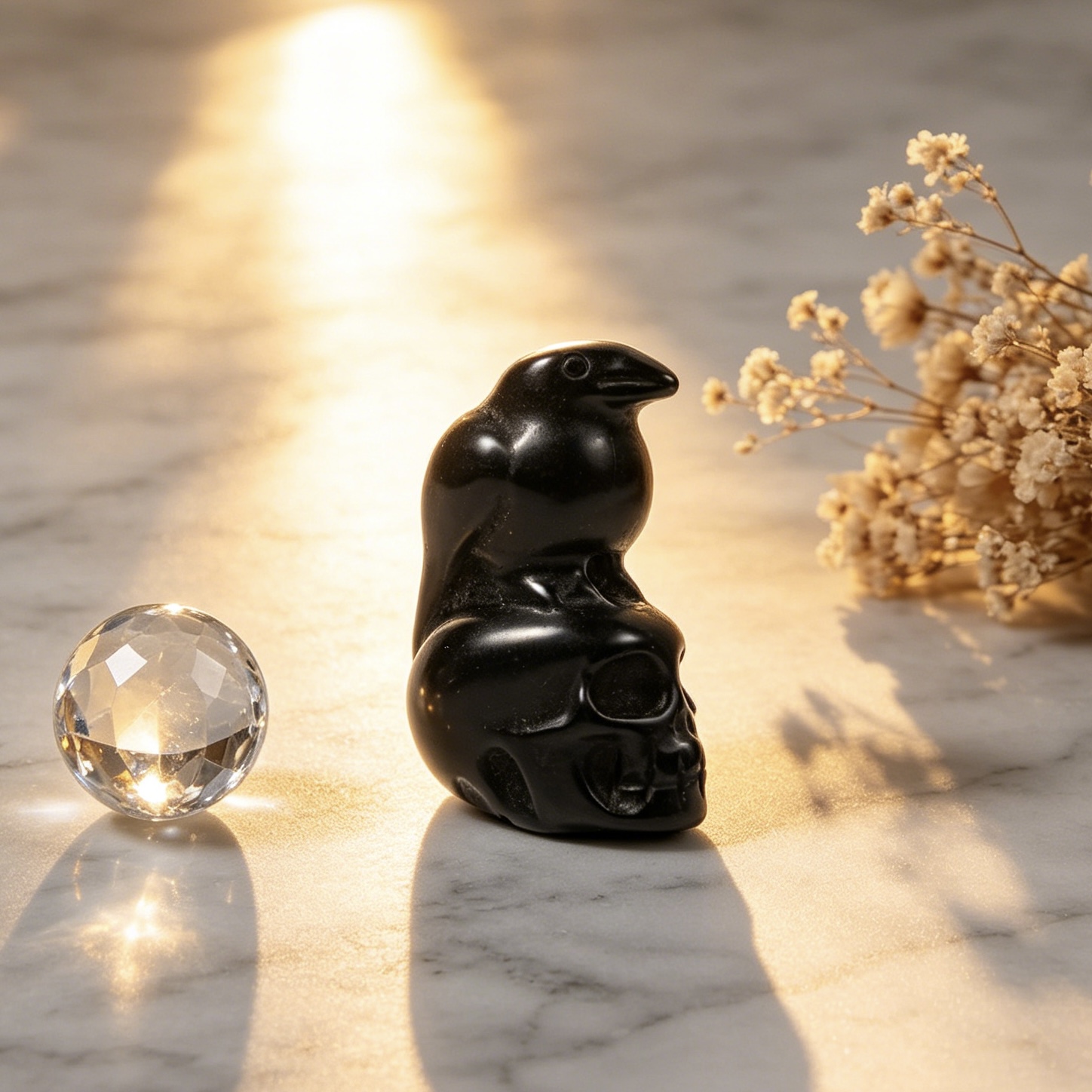 1個入り 天然水晶黒曜石ミニカラスの頭蓋骨 - ヒーリングジ - Unique Art Craft のレビューと価格