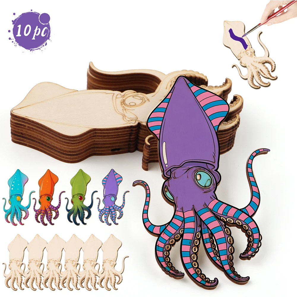 10個/セット 未完成の木製クラフト タコの動物オーナメント - Art Craft And のレビューと価格