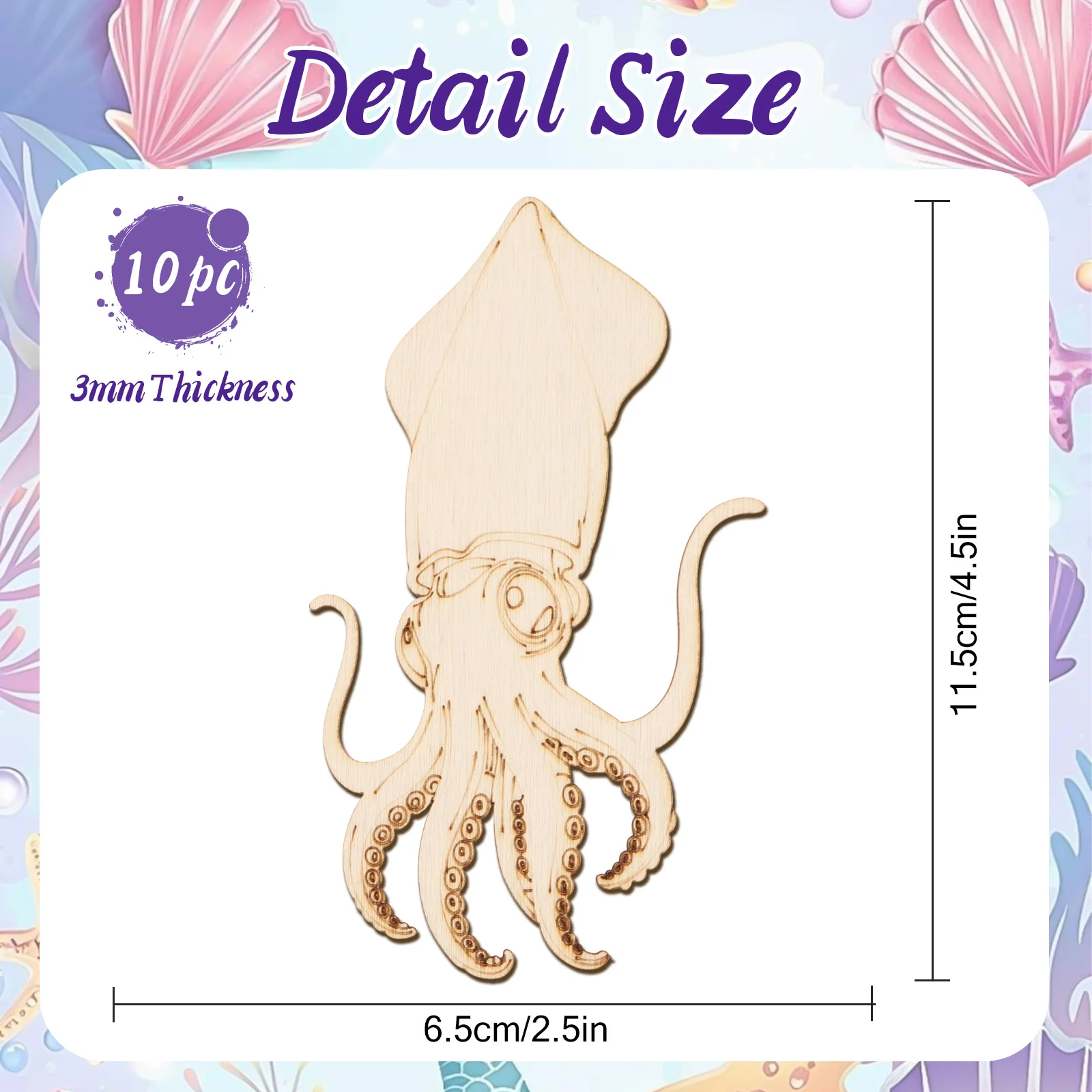 10個/セット 未完成の木製クラフト タコの動物オーナメント - Art Craft And のレビューと価格