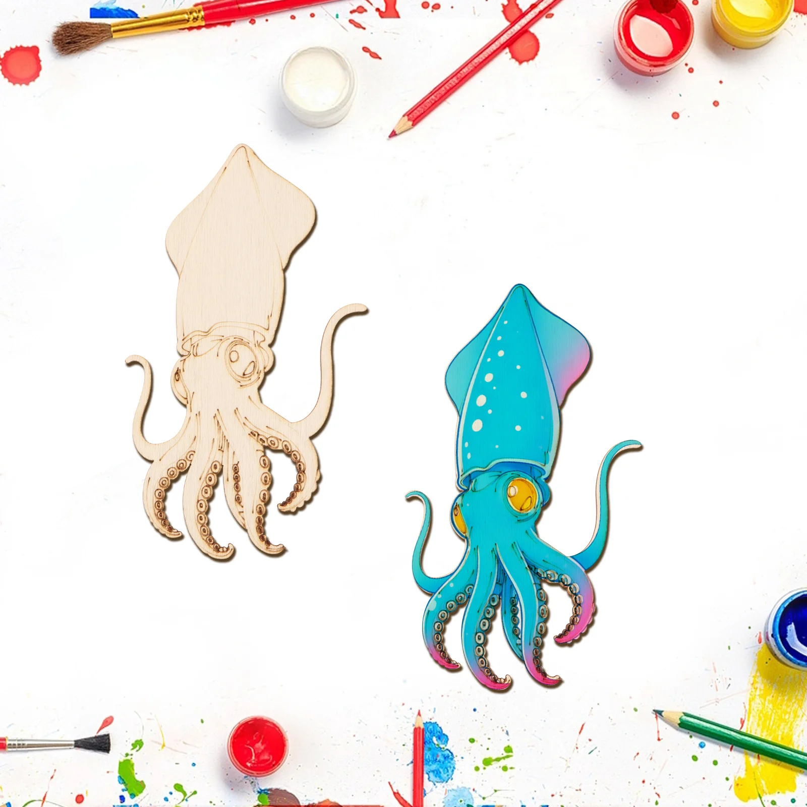 10個/セット 未完成の木製クラフト タコの動物オーナメント - Art Craft And のレビューと価格