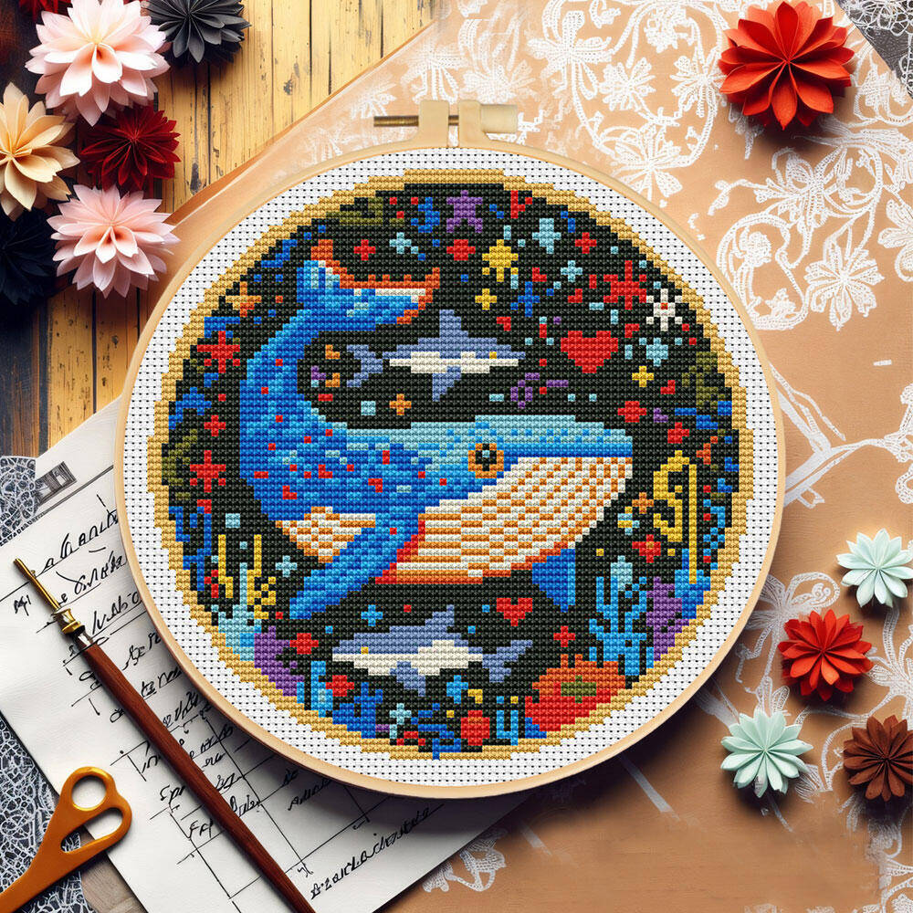 DIY クロスステッチクジラ刺繍動物フープエントリーレベル針 - Art Craft And Cloth のレビューと価格
