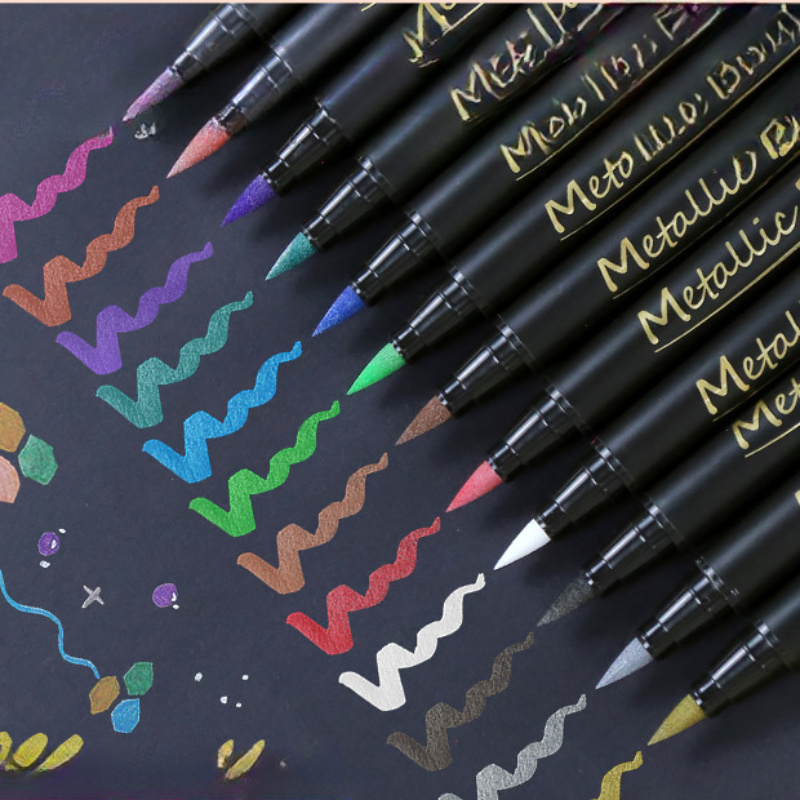 メタリックグリッターマーカーペン10本、紙用デュアルチップ、 - Art And Craft For Mother'S Day のレビューと価格