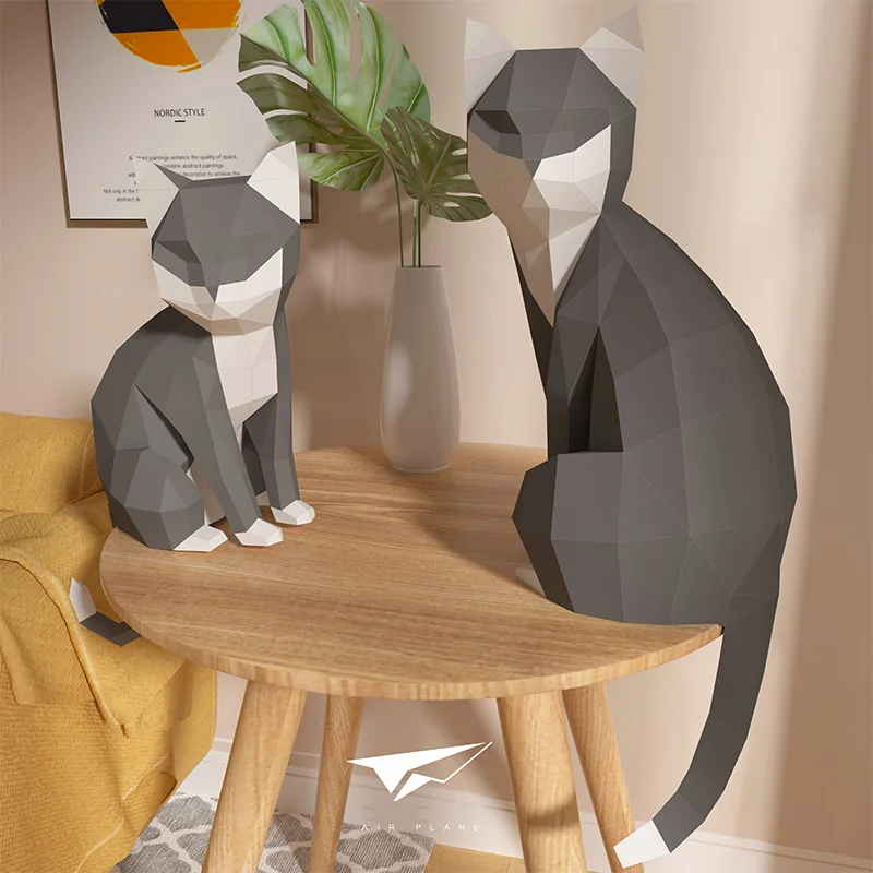 1 ペア愛好家猫動物装飾ホーム折り紙ピンクローポリ紙モデル、 - Art Craft Center のレビューと価格