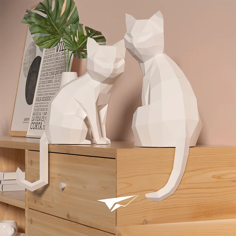 1 ペア愛好家猫動物装飾ホーム折り紙ピンクローポリ紙モデル、 - Art Craft Center のレビューと価格