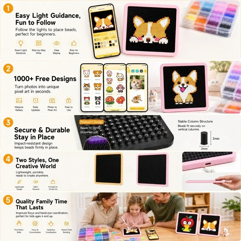 LEDスマートヒューズビーズペグボード、アプリでガイド付きパ - Art Craft And のレビューと価格