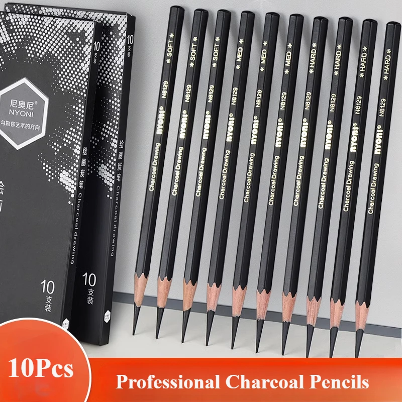 プロフェッショナル木炭鉛筆描画セット - 10本 ソフト、ミ - Sketching Charcoal Set のレビューと価格