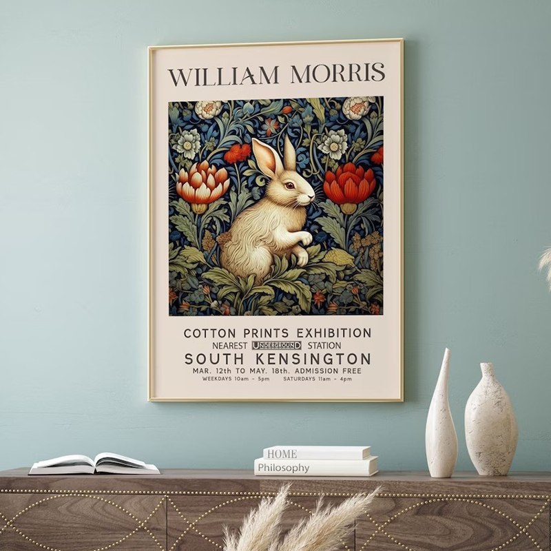 ヴィンテージウィリアムモリス展示キャンバス絵画、蝶、月と星の - Art Craft William Morris のレビューと価格